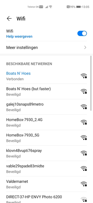 U bent nu verbonden met het WiFi-netwerk