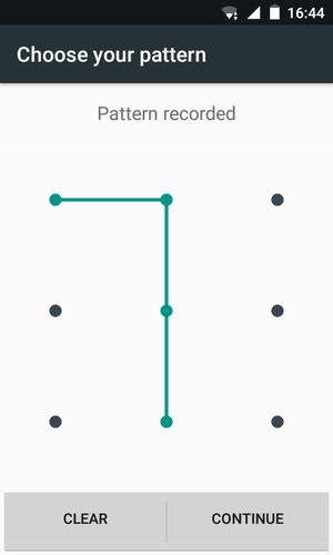 Draw an unlock pattern and select CONTINUE