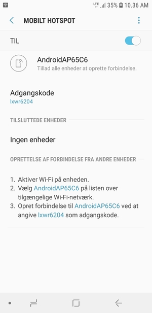 Din telefon er nu sat op til brug som modem