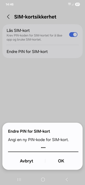 Skriv inn Ny PIN-kode for SIM-kort og velg OK