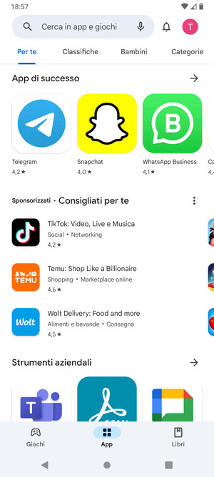 Seleziona la barra di ricerca
