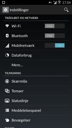 Vælg Mobilnetværk