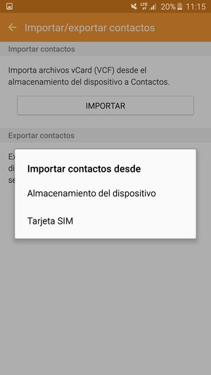 Seleccione Tarjeta SIM / Importar desde tarjeta SIM