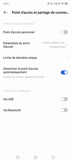 Activer le Point d'accès personnel