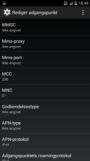 Scroll ned og indtast MMS-oplysninger