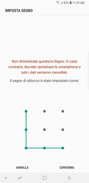 Disegna nuovamente la sequenza di sblocco e seleziona CONFERMA