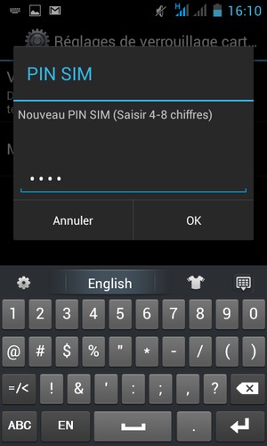 Saisissez votre Nouveau PIN SIM et sélectionnez OK