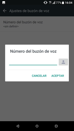 Introduzca el Número del buzón de voz y seleccione ACEPTAR