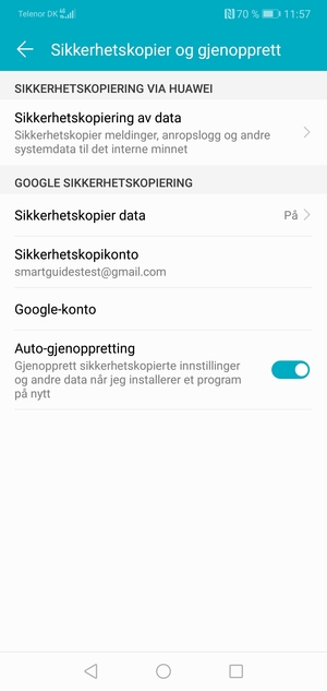 Velg Sikkerhetskopikonto