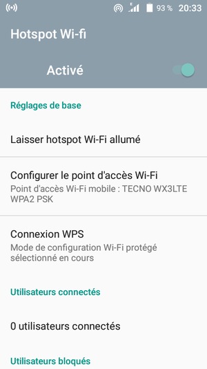 Votre téléphone est maintenant configuré pour être utilisé comme modem