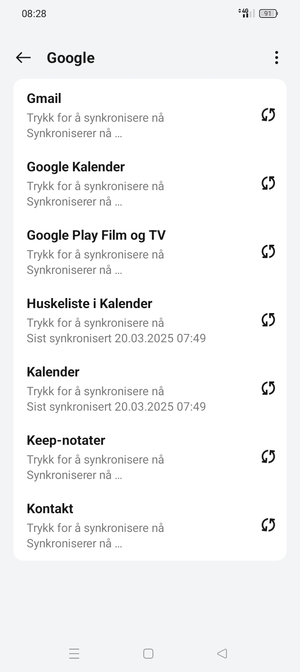 Dine kontakter fra Google vil synkroniseres til din OPPO