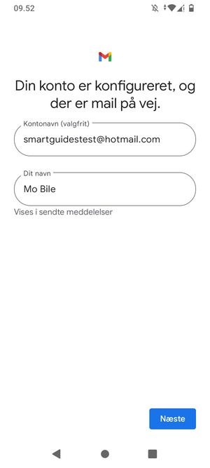 Giv din konto et navn og indtast dit navn. Vælg Næste