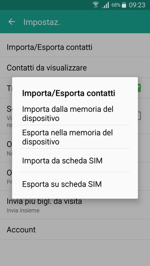 Seleziona Importa da scheda SIM