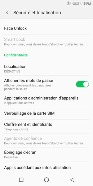 Sélectionnez Verrouillage de la carte SIM