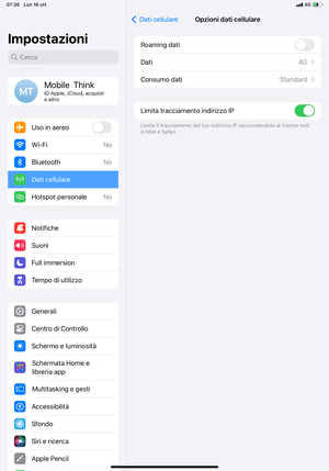 Attiva o disattiva Roaming dati