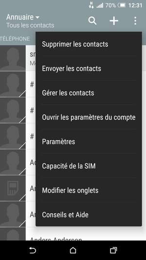 Sélectionnez Gérer les contacts