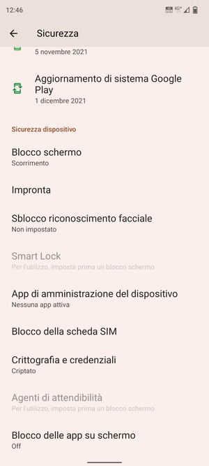 Per cambiare il PIN della scheda SIM, scorri e seleziona Blocco della scheda SIM