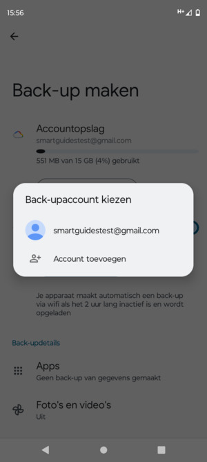 Selecteer uw back-up-account