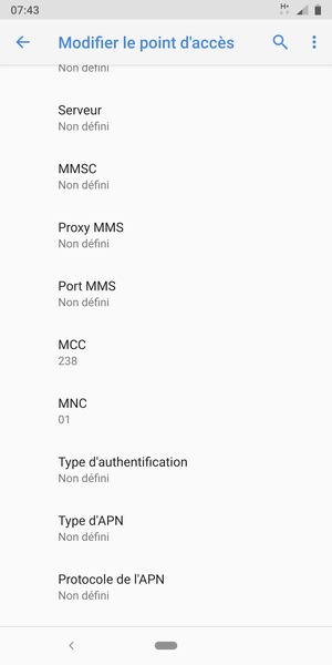 Faites défiler vers le bas et saisissez les informations Internet