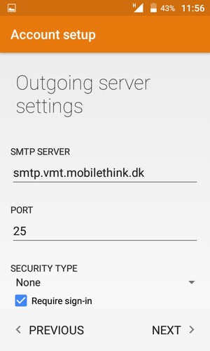 Enter Outgoing server address