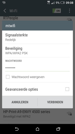 Voer het WiFi-wachtwoord in en selecteer VERBINDEN