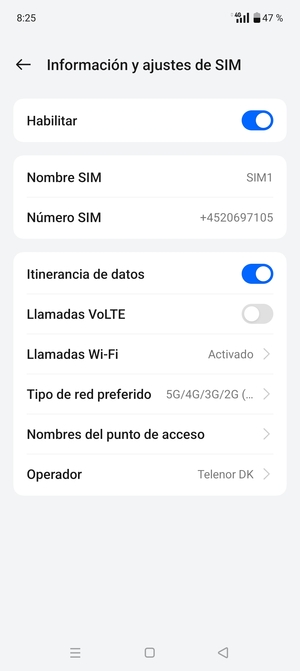 Activar o desactivar Itinerancia de datos