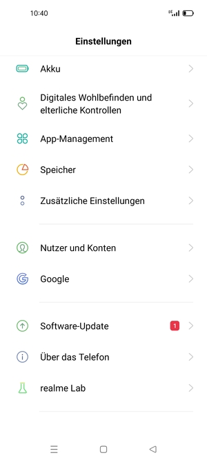 Scrollen Sie und wählen Sie Software-Update
