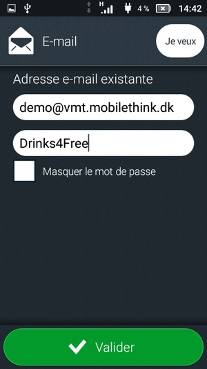 Saisissez votre adresse e-mail et votre mot de passe. Sélectionnez Valider