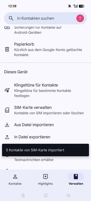 Ihre Kontakte werden in Ihrem Google Konto gespeichert und auf Ihrem Handy gespeichert, wenn Google das nächste Mal synchronisiert wird.