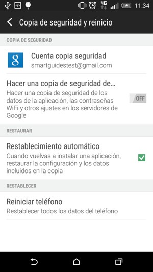 Seleccione Cuenta copia seguridad