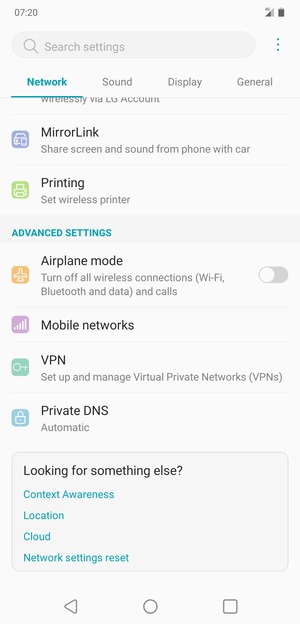 Scroll to and select Mobile networks