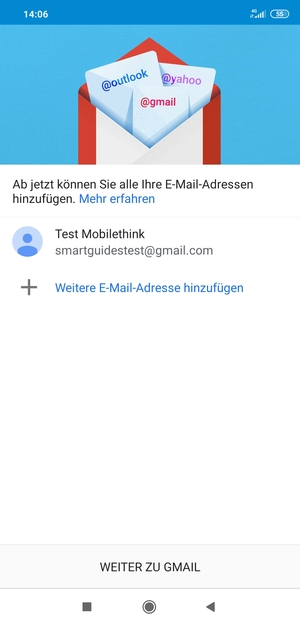 Wählen Sie WEITER ZU GMAIL