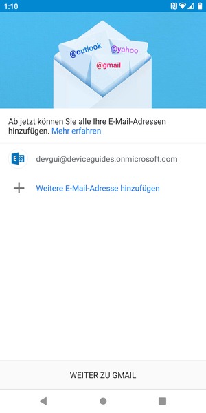 Wählen Sie WEITER ZU GMAIL