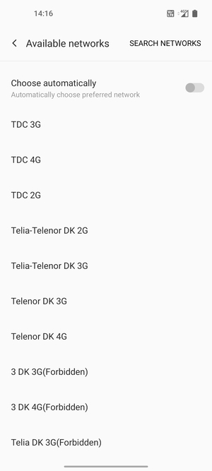 Select a network operator from the list