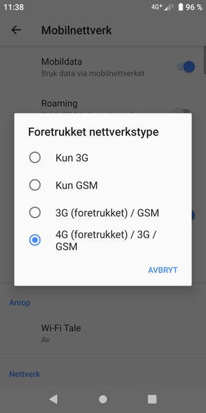 Velg ønsket alternativ