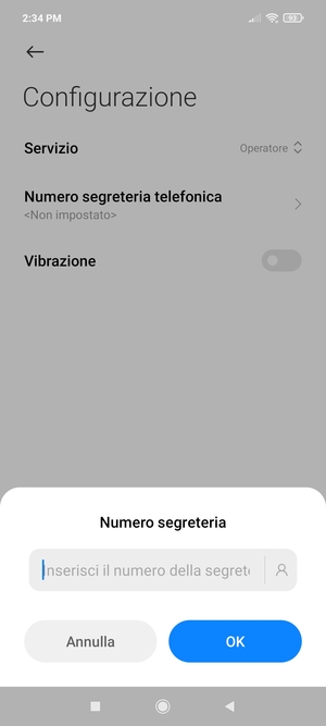 Inserisci Numero segreteria e seleziona OK