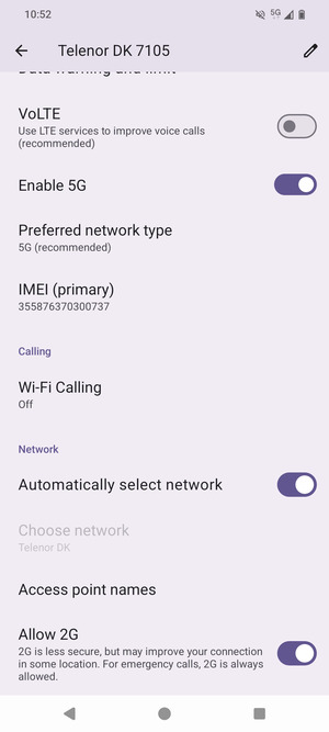 Scroll to and select Access point names