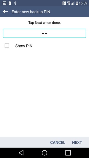 Enter a Backup PIN and select NEXT