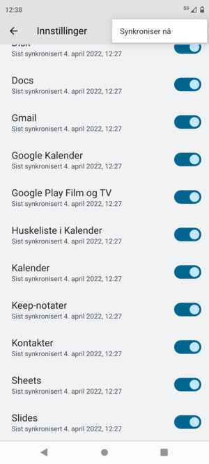 Velg Synkroniser nå