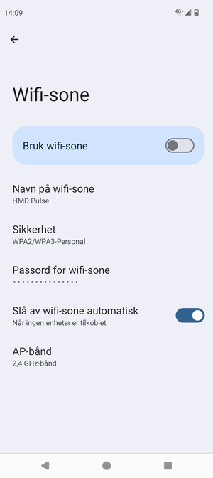 Velg Passord for Wifi-sone
