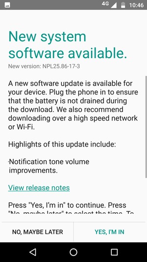 If your phone is not up to date, select YES, I'M IN