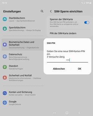 Geben Sie Ihre neue PIN der SIM-Karte ein und wählen Sie OK