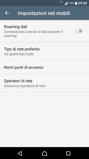 Seleziona Tipo di rete preferito