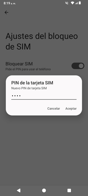 Introduzca su Nuevo PIN de tarjeta SIM y seleccione Aceptar