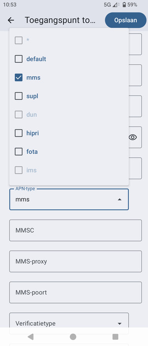 Vink het selectievakje mms aan