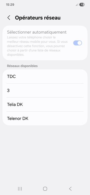 Sélectionnez un opérateur réseau dans la liste