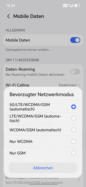 Wählen Sie die gewünschte Option