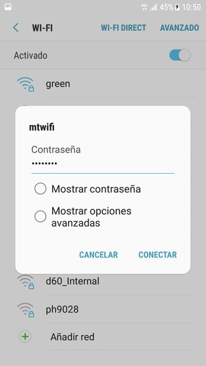 Introduzca la contraseña de Wi-Fi y seleccione CONECTAR