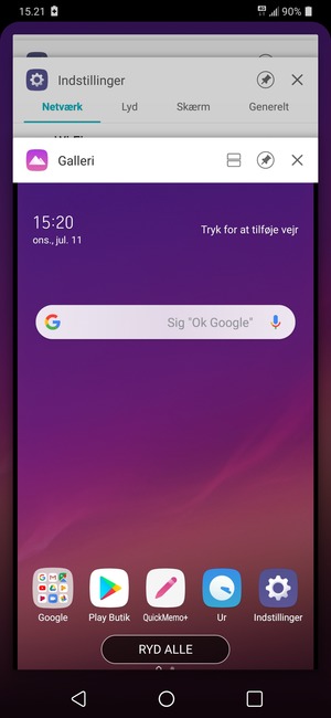 Vælg RYD ALLE for at lukke alle åbne apps