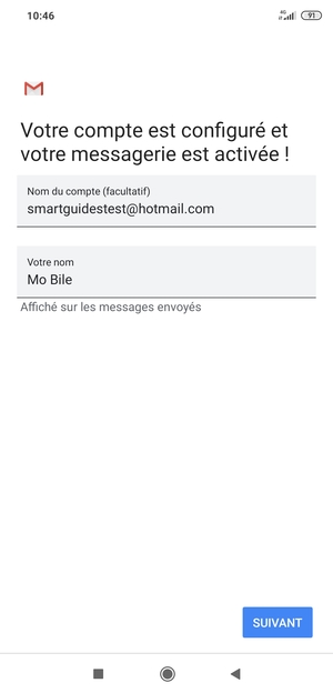 Donnez un nom à votre compte et saisissez votre nom. Sélectionnez SUIVANT